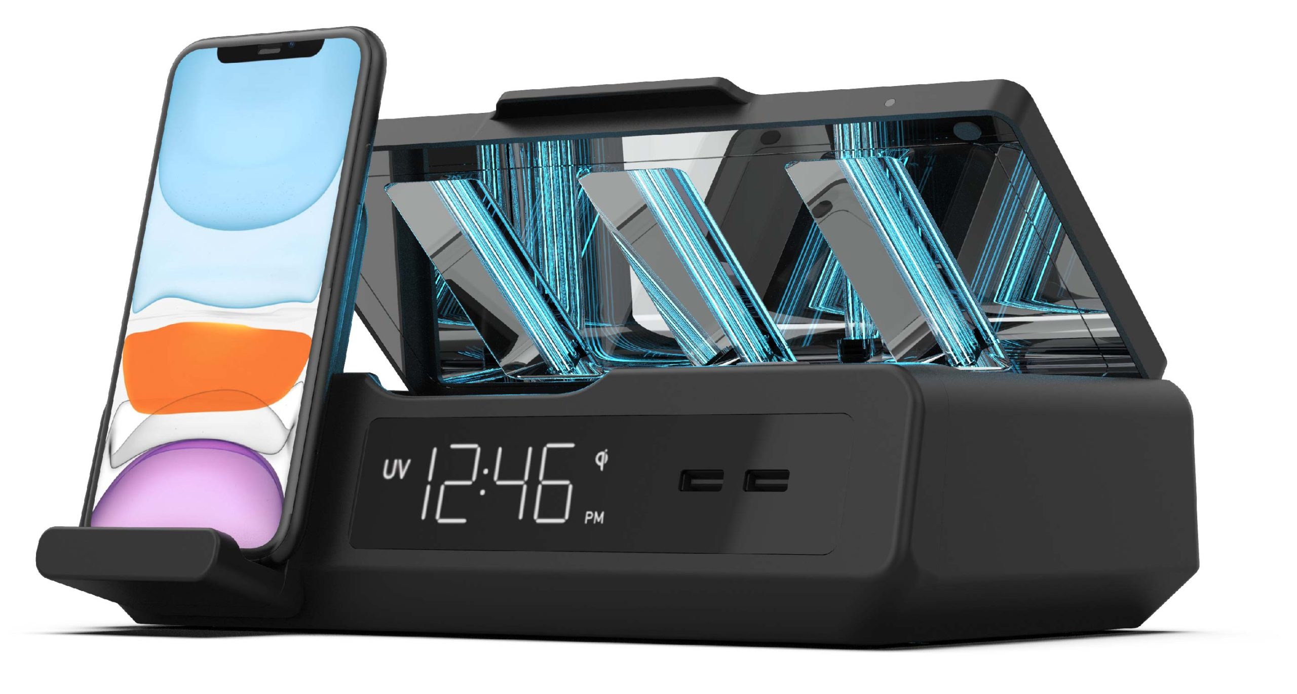 Nonstop UV Cleaning, Sanitizing, Charging & Clock Station